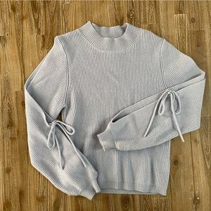 Willow & Root Light Blue Lace-Up Mock Neck Ribbed Knit Sweater Womens Size M